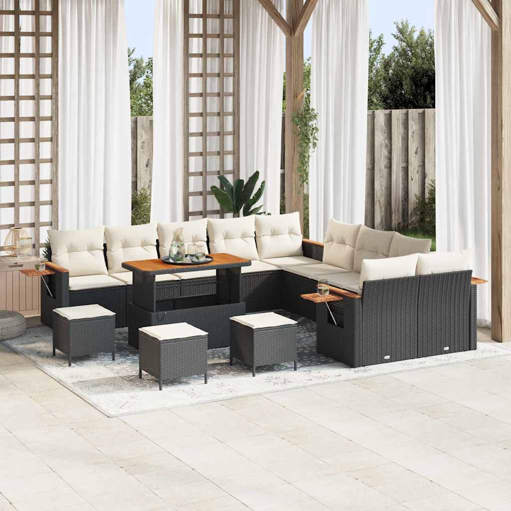 Tuinbankenset met kussen 18 pcs Zwart en Crème poly rattan