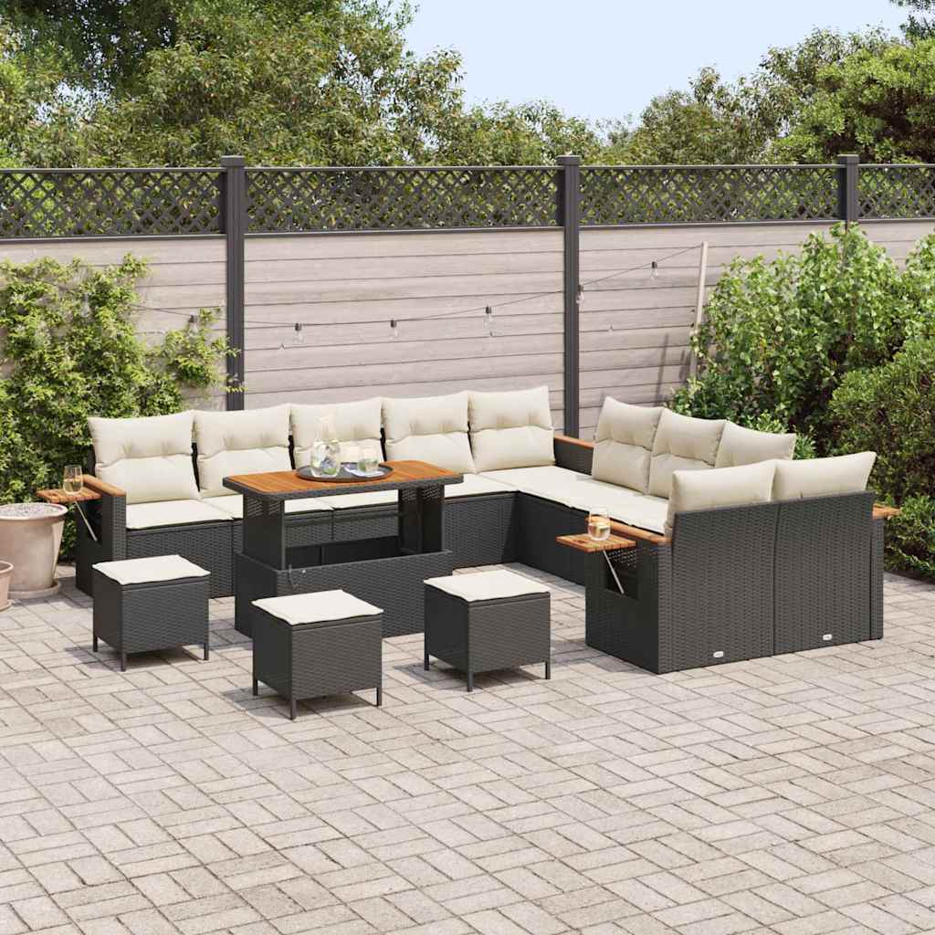 Tuinbankenset met kussen 18 pcs Zwart en Crème poly rattan