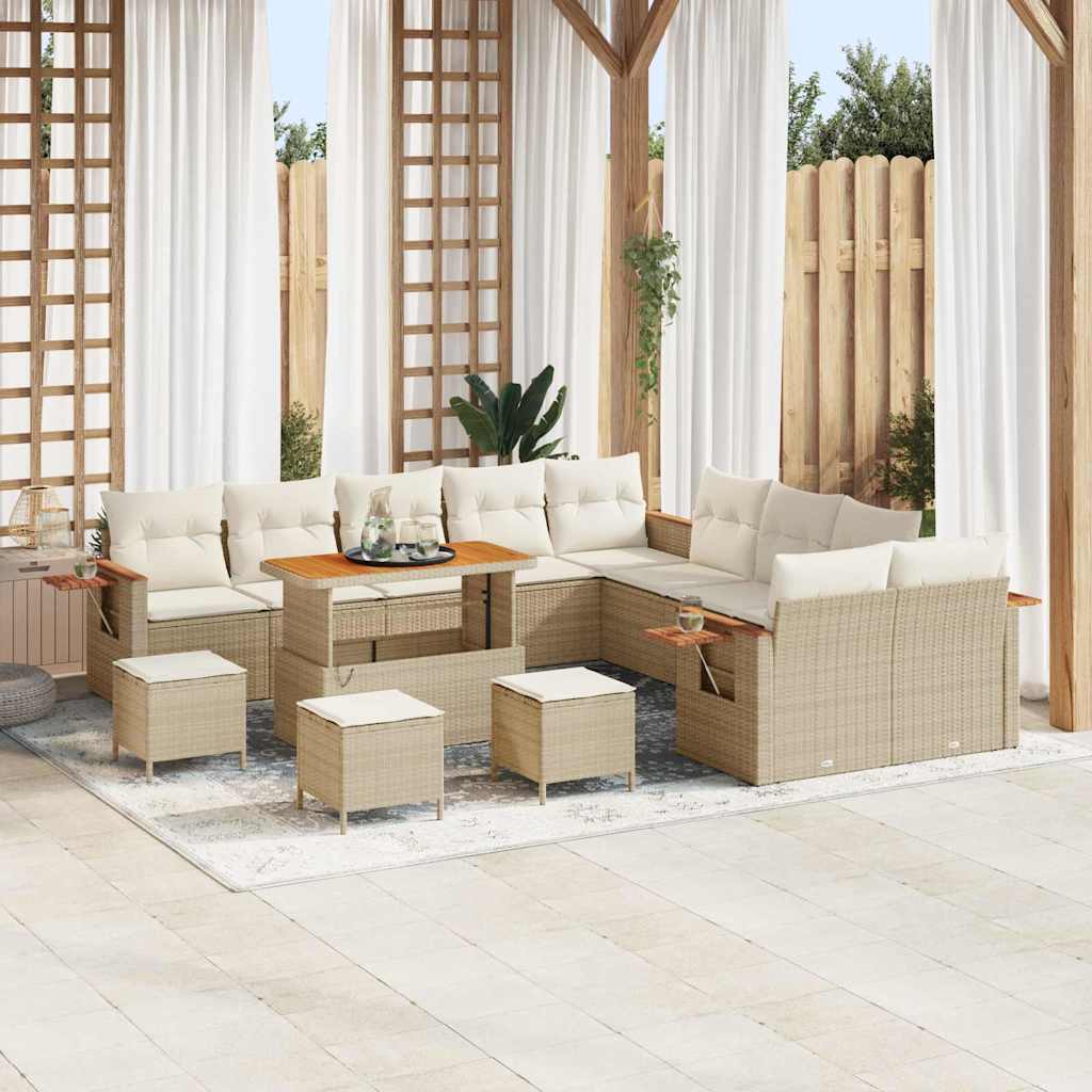 Tuinbankenset met kussen 18 pcs Beige en Crème poly rattan