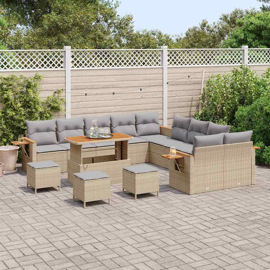 Tuinbankenset 18 pcs Beige en Licht Grijs poly rattan