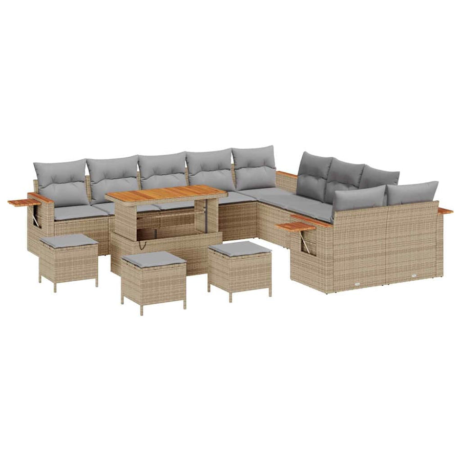 Tuinbankenset 18 pcs Beige en Licht Grijs poly rattan