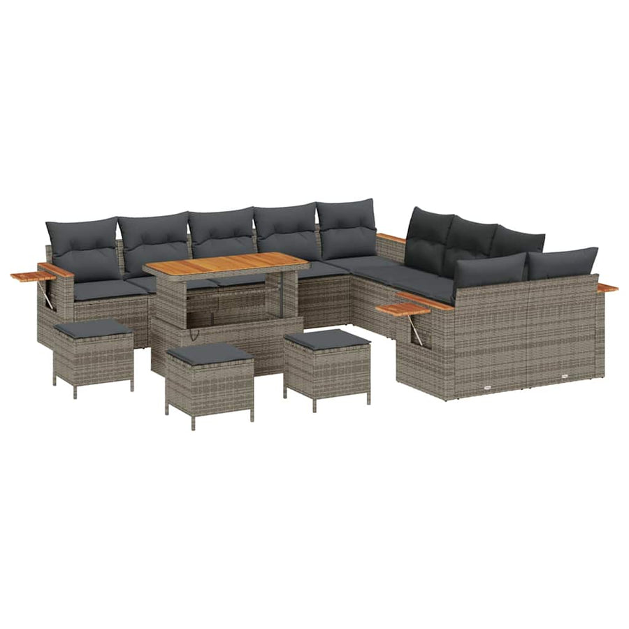 Tuinbankenset met kussen 18 pcs Grijs poly rattan