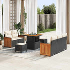 Garden bench set with cushion 10 pcs Black and Cream poly rattan