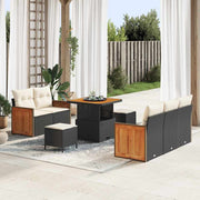 Tuinbankenset poly rattan zwart acaciahout 80x80x71 cm