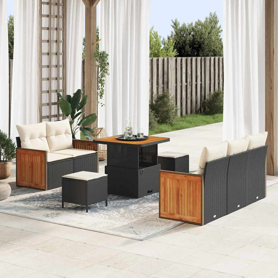 Tuinbankenset met kussen 10 pcs Zwart en Crème poly rattan