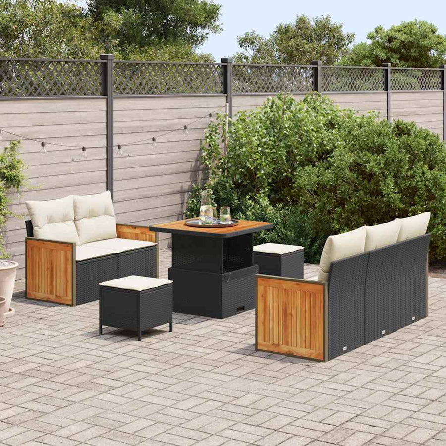 Tuinbankenset met kussen 10 pcs Zwart en Crème poly rattan