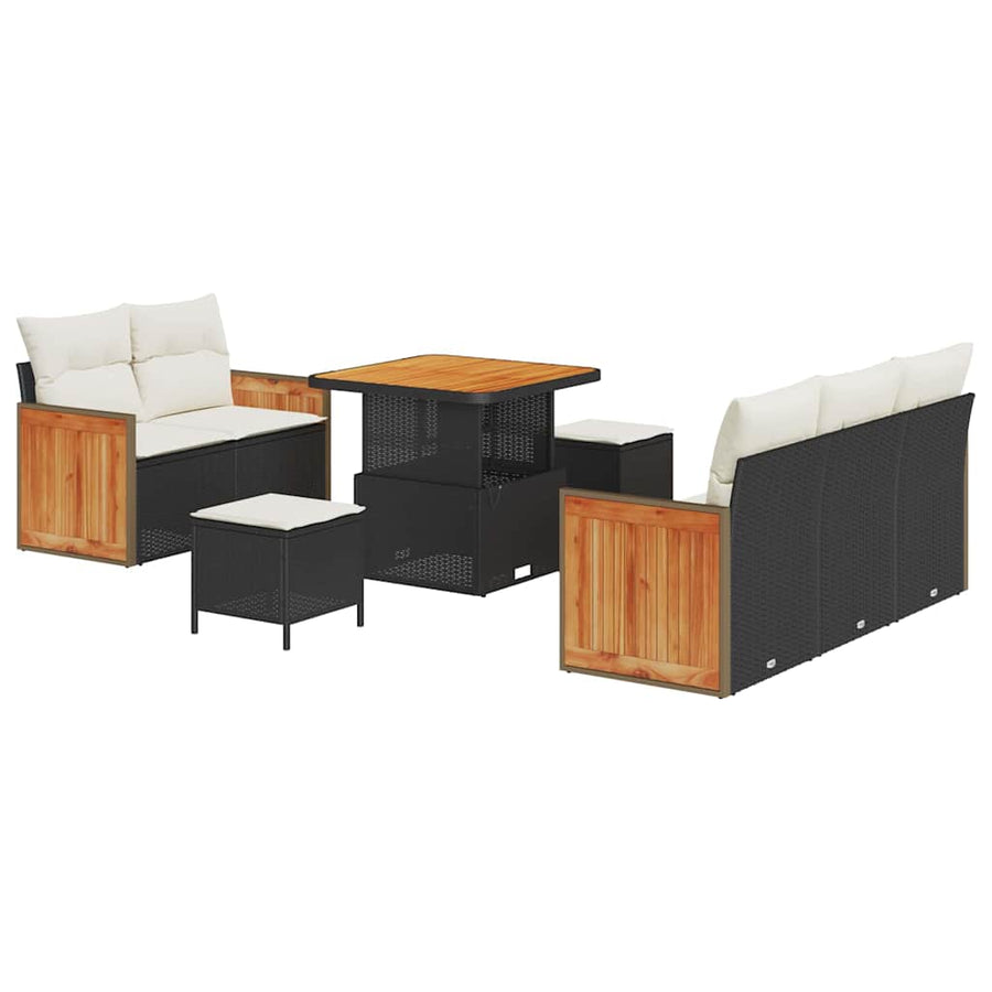 Tuinbankenset met kussen 10 pcs Zwart en Crème poly rattan