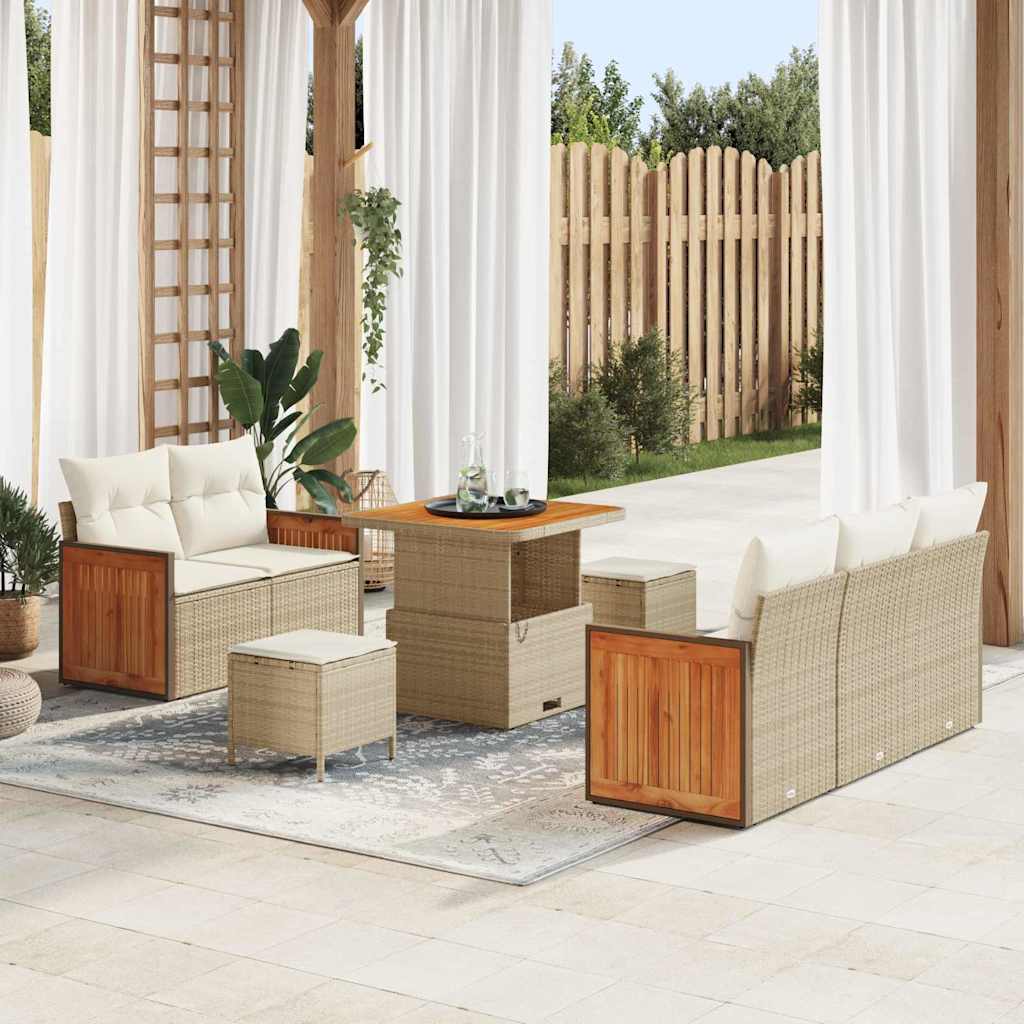 Tuinbankenset met kussen 10 pcs Beige en Crème poly rattan