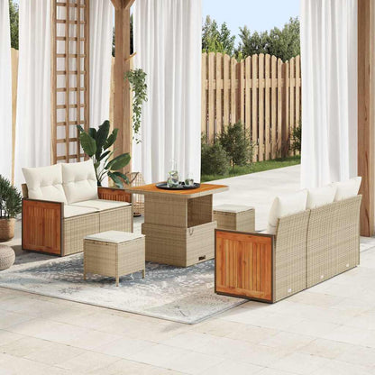Tuinbankenset met kussen 10 pcs Beige en Crème poly rattan