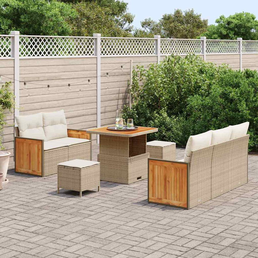 Tuinbankenset met kussen 10 pcs Beige en Crème poly rattan