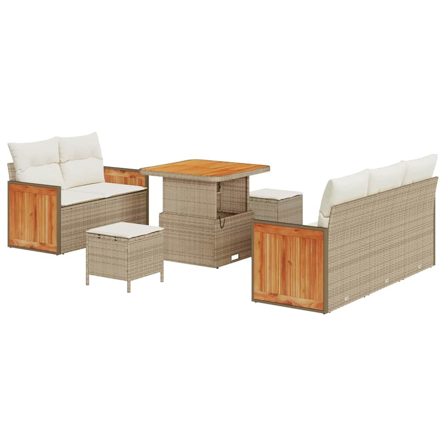 Tuinbankenset met kussen 10 pcs Beige en Crème poly rattan