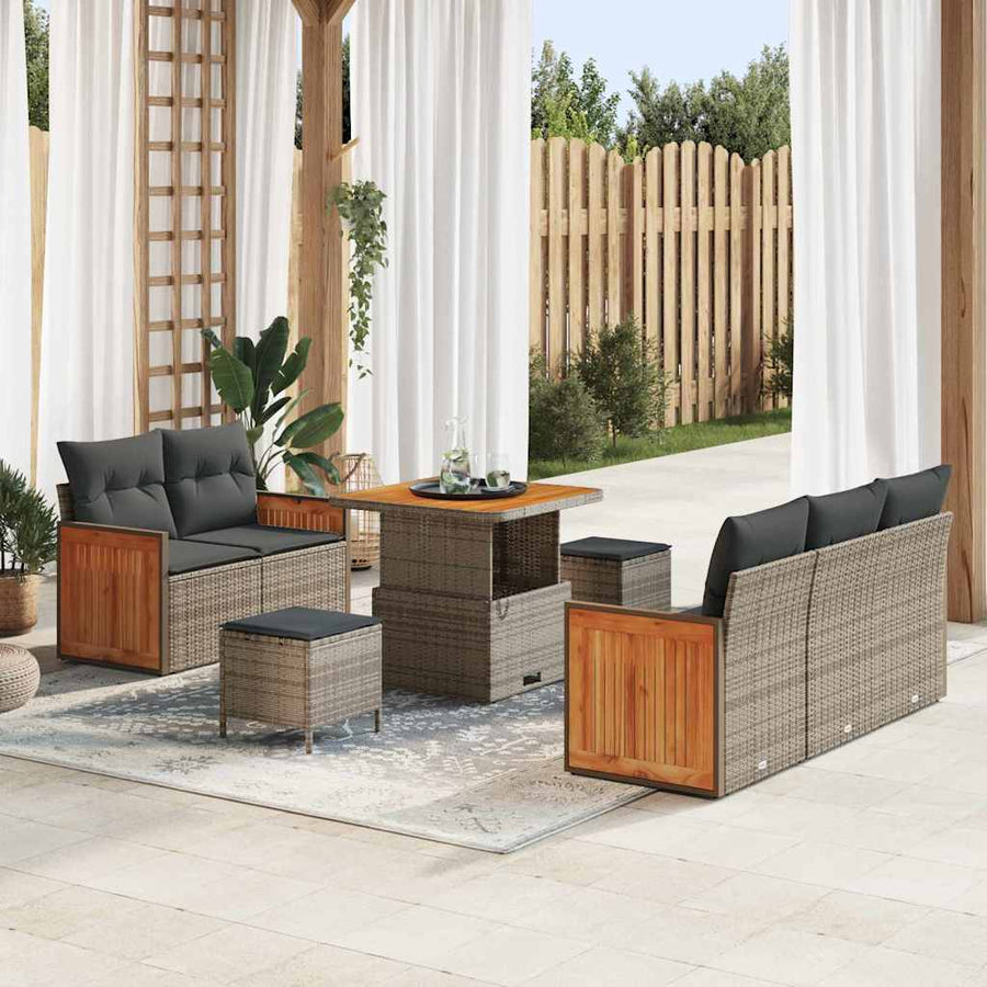 Tuinbankenset met kussen 10 pcs Grijs poly rattan