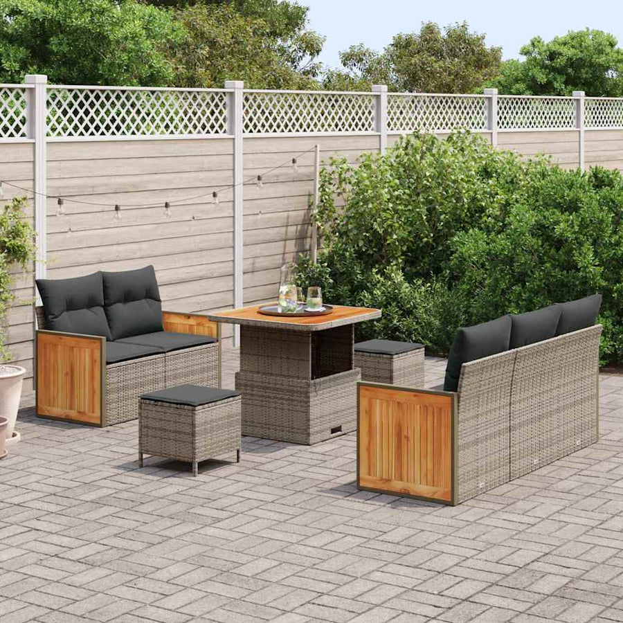 Tuinbankenset met kussen 10 pcs Grijs poly rattan