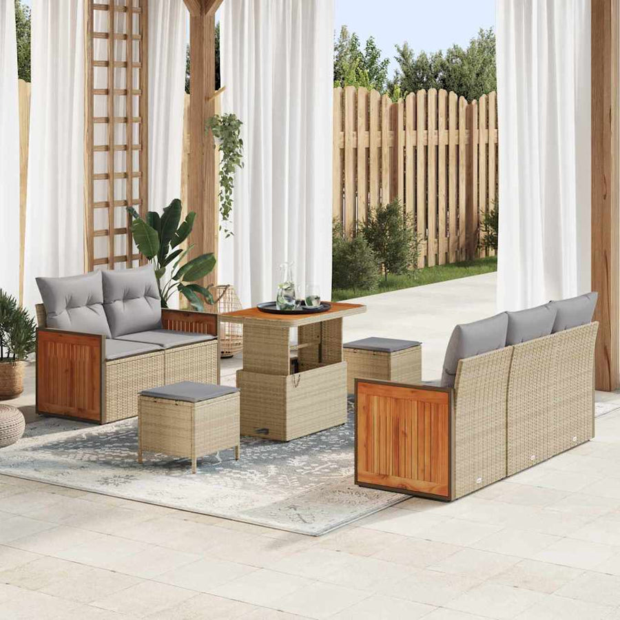 Tuinbankenset 10 pcs Beige en Licht Grijs poly rattan