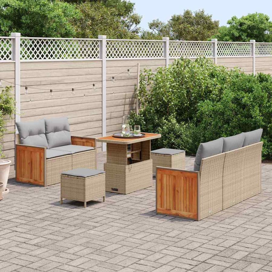 Tuinbankenset 10 pcs Beige en Licht Grijs poly rattan