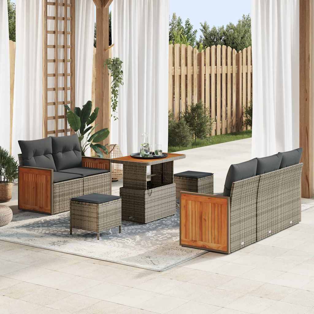Tuinbankenset met kussen 10 pcs Grijs poly rattan