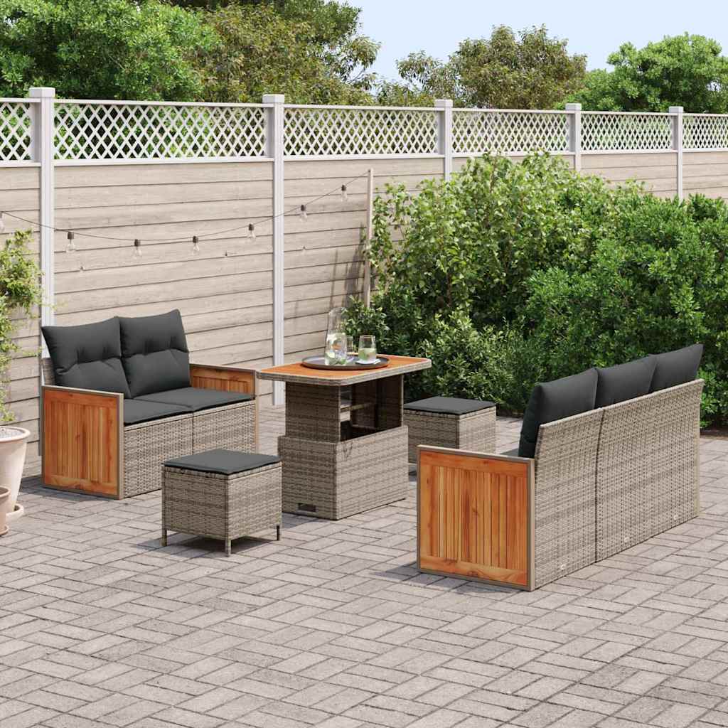 Tuinbankenset met kussen 10 pcs Grijs poly rattan