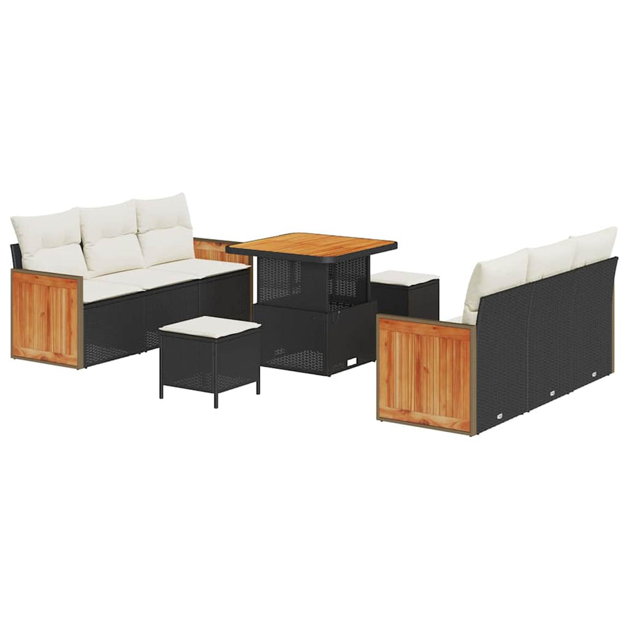 Tuinbankenset met kussen 11 pcs Zwart en Crème poly rattan