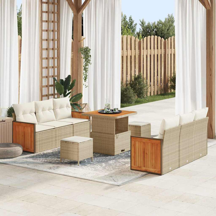 Tuinbankenset met kussen 11 pcs Beige en Crème poly rattan