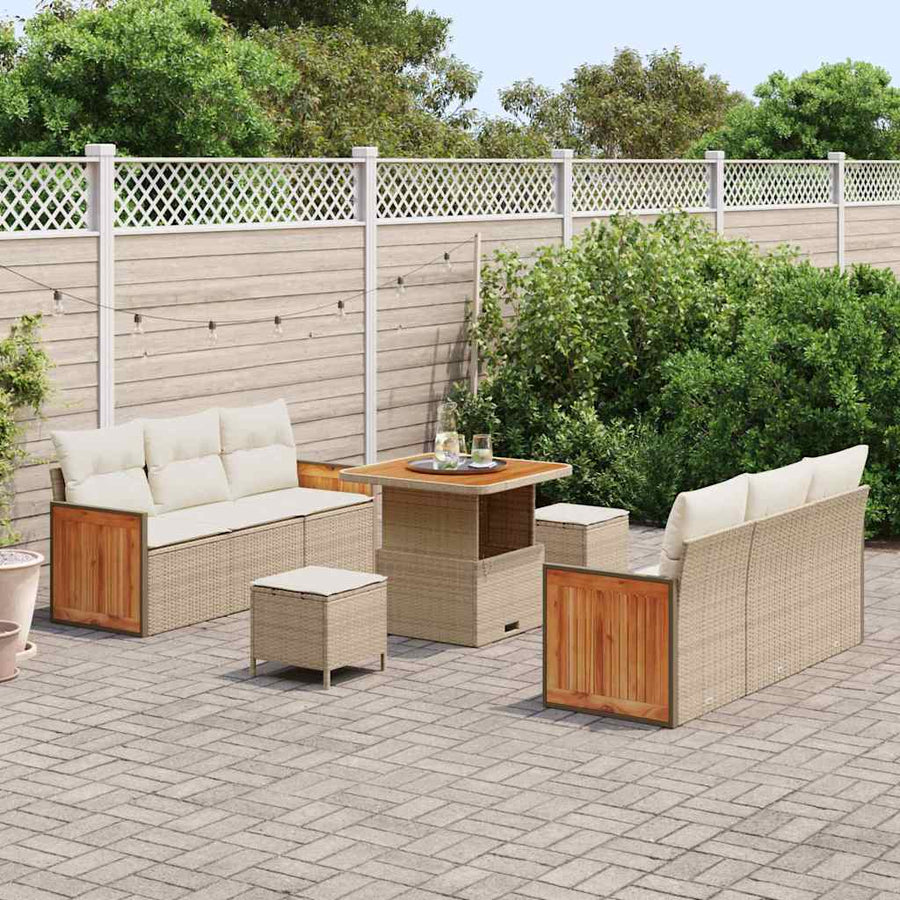 Tuinbankenset met kussen 11 pcs Beige en Crème poly rattan