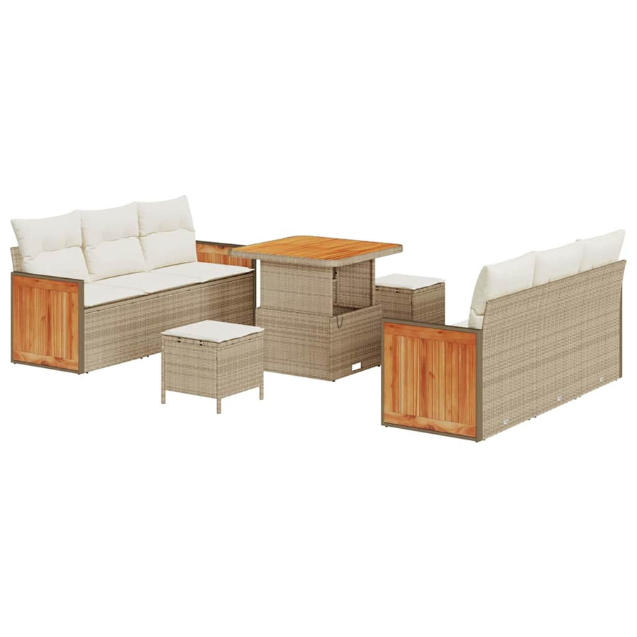 Tuinbankenset met kussen 11 pcs Beige en Crème poly rattan