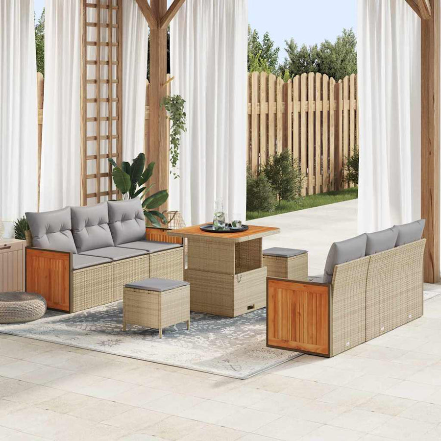 Tuinbankenset 11 pcs Beige en Licht Grijs poly rattan