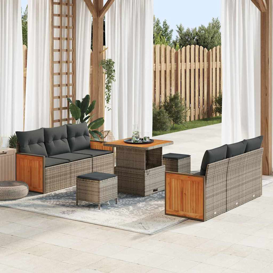 Tuinbankenset met kussen 11 pcs Grijs poly rattan
