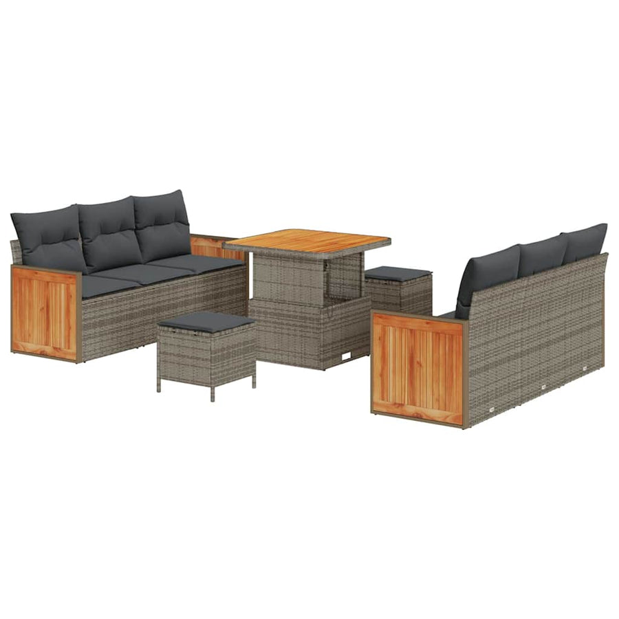 Tuinbankenset met kussen 11 pcs Grijs poly rattan