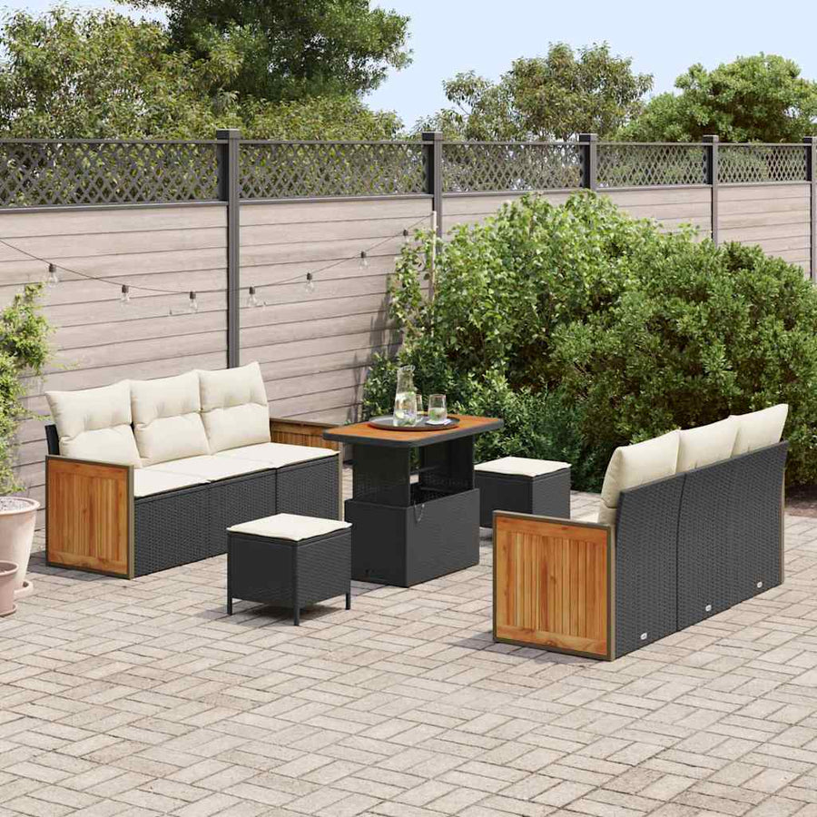 Tuinbankenset met kussen 11 pcs Zwart en Crème poly rattan