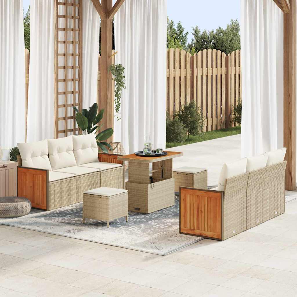 Tuinbankenset met kussen 11 pcs Beige en Crème poly rattan
