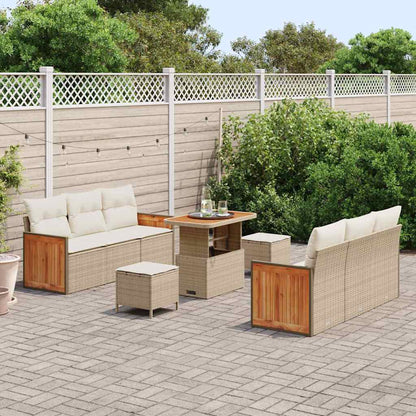 Tuinbankenset met kussen 11 pcs Beige en Crème poly rattan