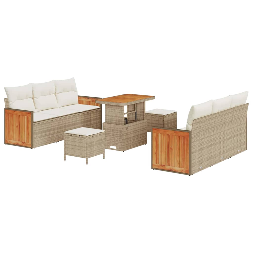 Tuinbankenset met kussen 11 pcs Beige en Crème poly rattan