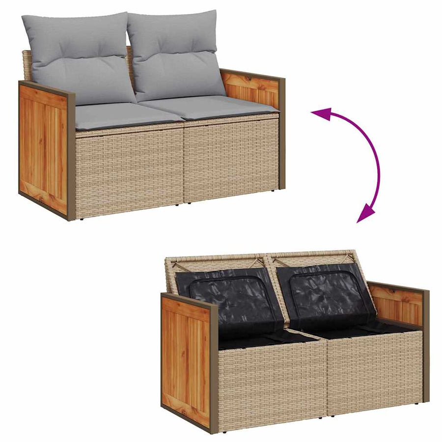 Tuinbankenset 11 pcs Beige en Licht Grijs poly rattan
