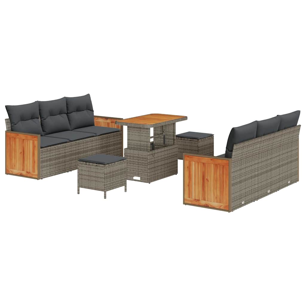 Tuinbankenset met kussen 11 pcs Grijs poly rattan