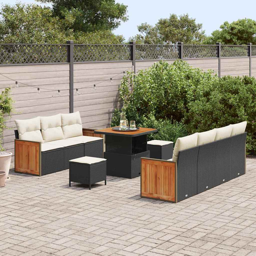 Tuinbankenset met kussen 13 pcs Zwart en Crème poly rattan