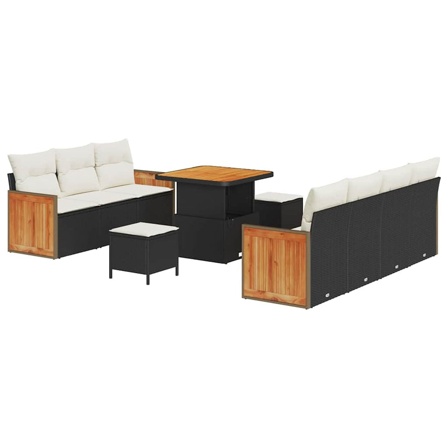 Tuinbankenset met kussen 13 pcs Zwart en Crème poly rattan