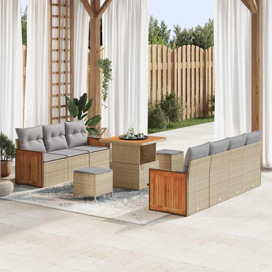 Tuinbankenset 13 pcs Beige en Licht Grijs poly rattan