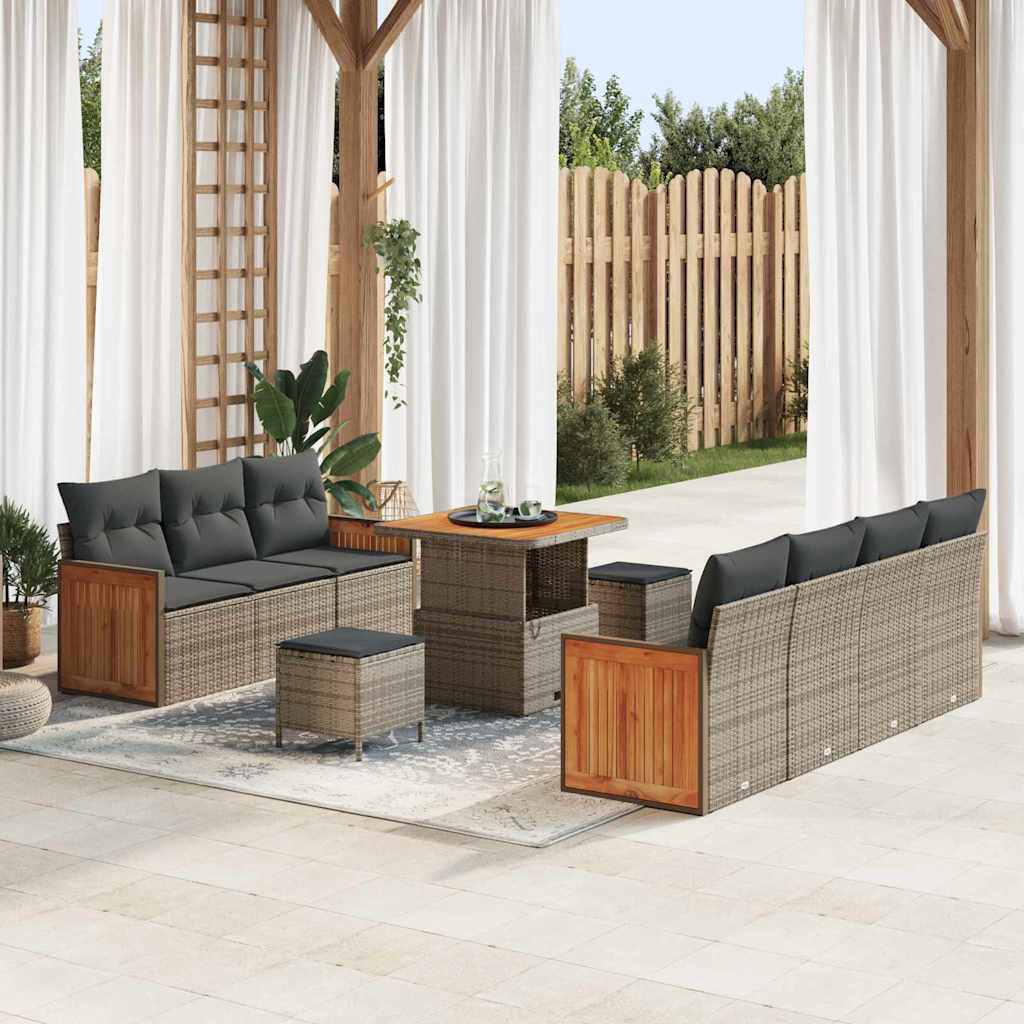 Tuinbankenset met kussen 13 pcs Grijs poly rattan