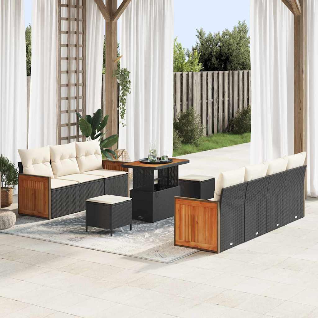 Tuinbankenset met kussen 13 pcs Zwart en Crème poly rattan