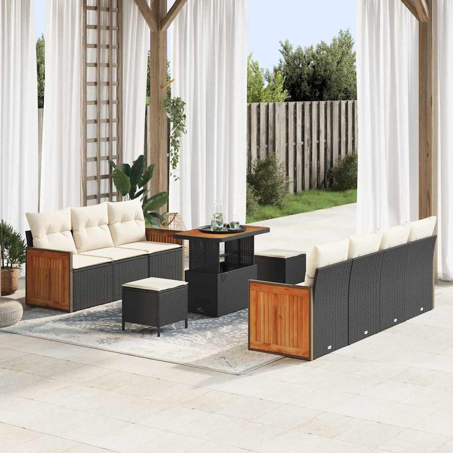 Tuinbankenset met kussen 13 pcs Zwart en Crème poly rattan