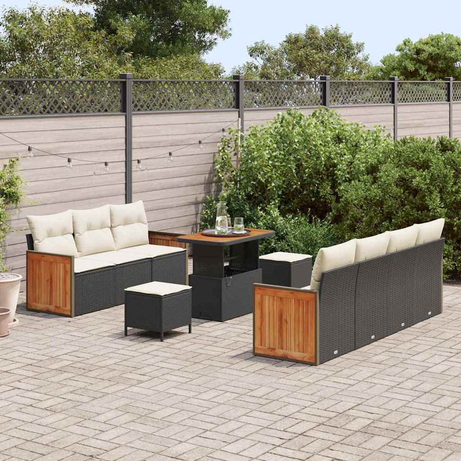 Tuinbankenset met kussen 13 pcs Zwart en Crème poly rattan