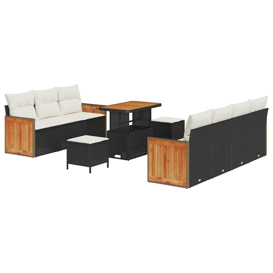 Tuinbankenset met kussen 13 pcs Zwart en Crème poly rattan
