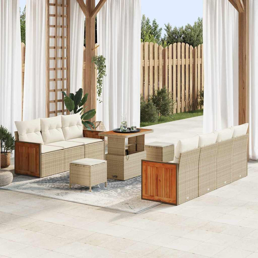 Tuinbankenset met kussen 13 pcs Beige en Crème poly rattan