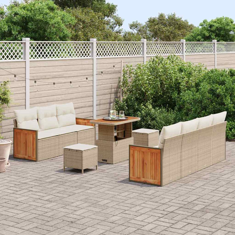 Tuinbankenset met kussen 13 pcs Beige en Crème poly rattan