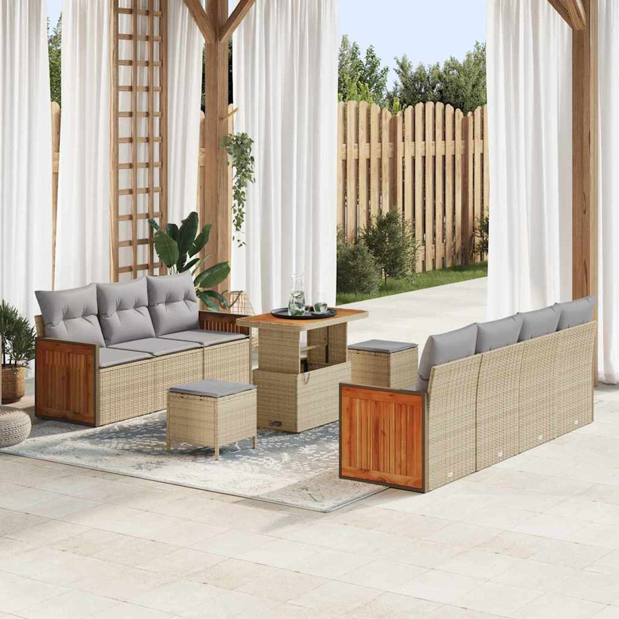 Tuinbankenset 13 pcs Beige en Licht Grijs poly rattan