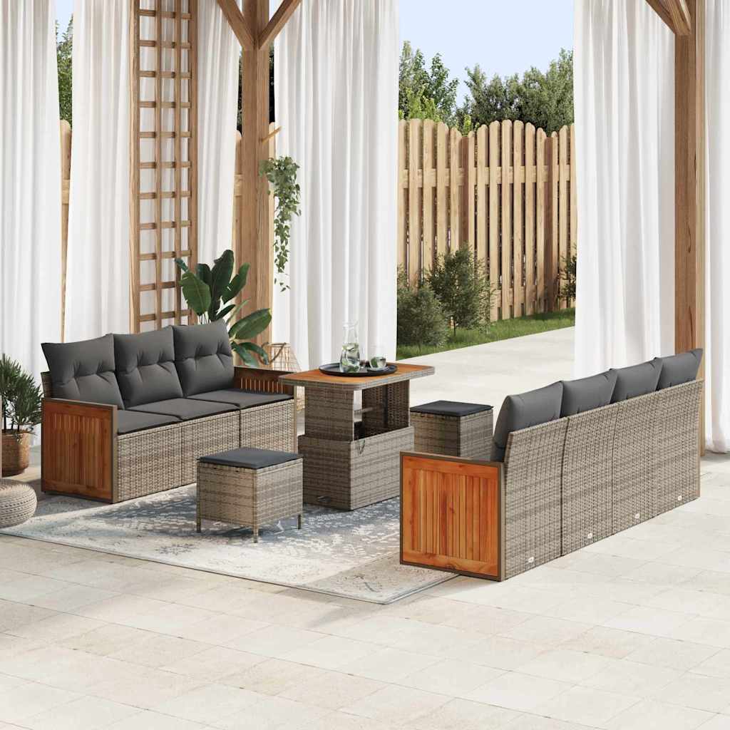 Tuinbankenset met kussen 13 pcs Grijs poly rattan