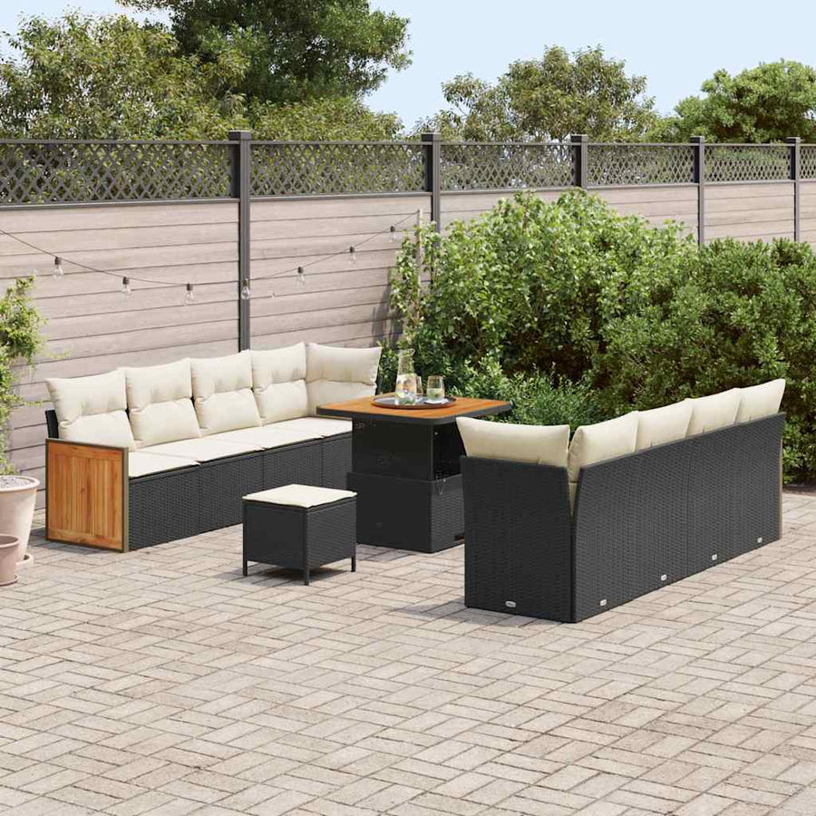 Tuinbankenset met kussen 12 pcs Zwart en Crème poly rattan