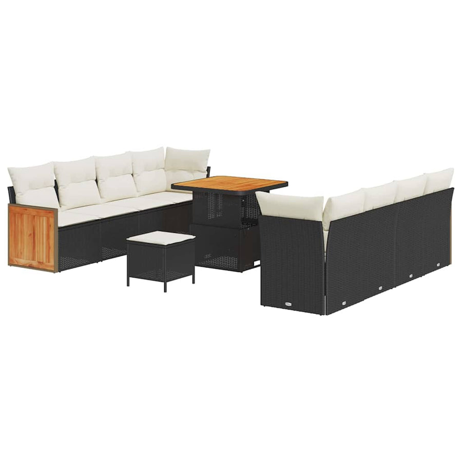 Tuinbankenset met kussen 12 pcs Zwart en Crème poly rattan
