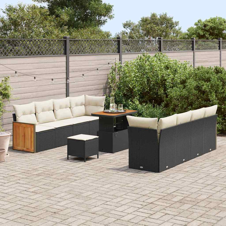 Tuinbankenset met kussen 12 pcs Zwart en Crème poly rattan