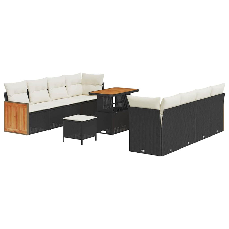 Tuinbankenset met kussen 12 pcs Zwart en Crème poly rattan
